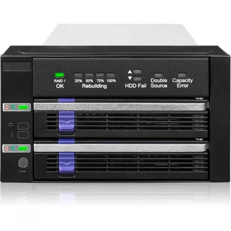 ICY BOX FatCage 2x 2.5/3.5 SATA HDD/SSD RAID 1 5.25 paikkaan musta/hopea
