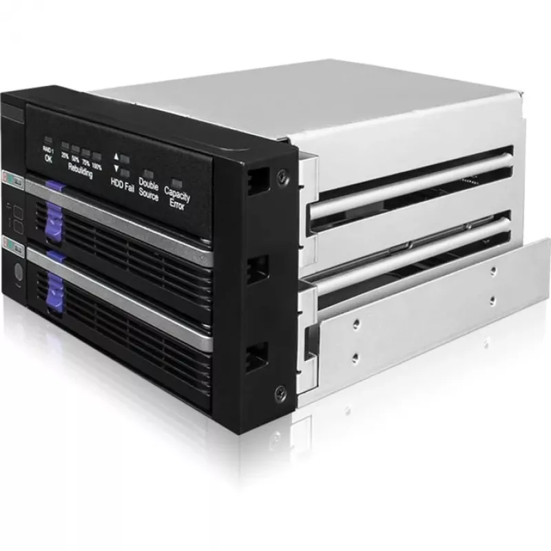 ICY BOX FatCage 2x 2.5/3.5 SATA HDD/SSD RAID 1 5.25 paikkaan musta/hopea