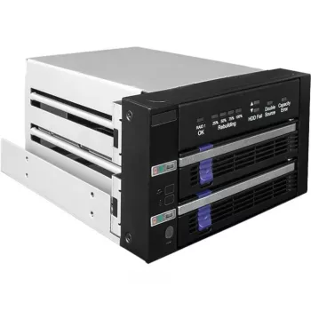 ICY BOX FatCage 2x 2.5/3.5 SATA HDD/SSD RAID 1 5.25 paikkaan musta/hopea