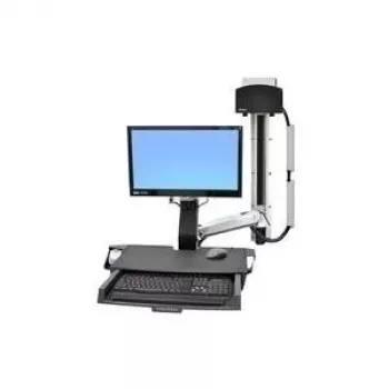 Ergotron StyleView Sit-Stand Combo -järjestelmä työtasolla ja pienellä mustalla CPU-pitimellä