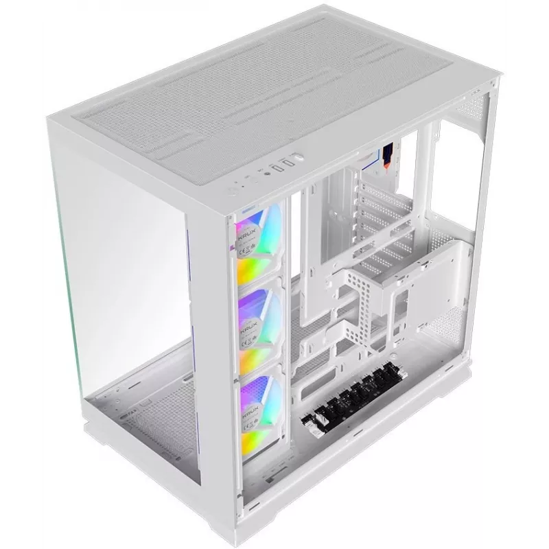 Krux Atron valkoinen Mid-Tower PC-kotelo karkaistulla lasilla