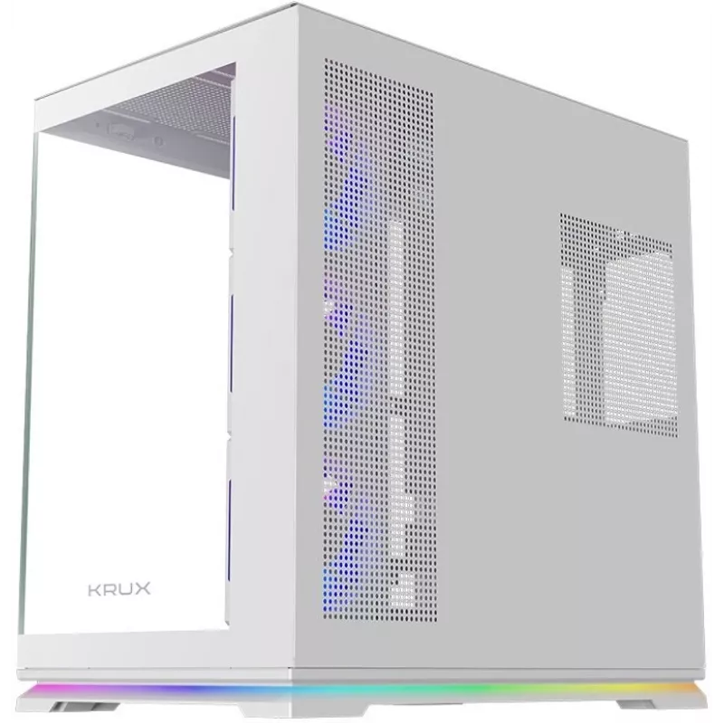 Krux Atron valkoinen Mid-Tower PC-kotelo karkaistulla lasilla
