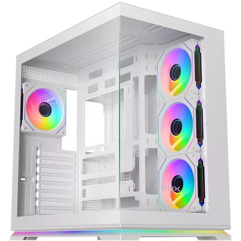 Krux Atron valkoinen Mid-Tower PC-kotelo karkaistulla lasilla