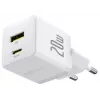 Baseus Palm 20W USB-C + USB-A seinälaturi, valkoinen