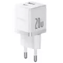 Baseus Palm 20W USB-C + USB-A seinälaturi, valkoinen