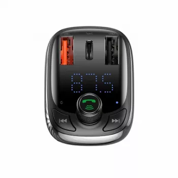 Baseus S-13 Bluetooth FM-lähetin autolaturi QC 3.0/4.0 PD:llä, kaiutinpuhelin, LED-näyttö, musta