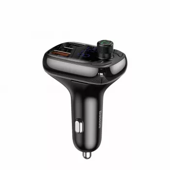 Baseus S-13 Bluetooth FM-lähetin autolaturi QC 3.0/4.0 PD:llä, kaiutinpuhelin, LED-näyttö, musta