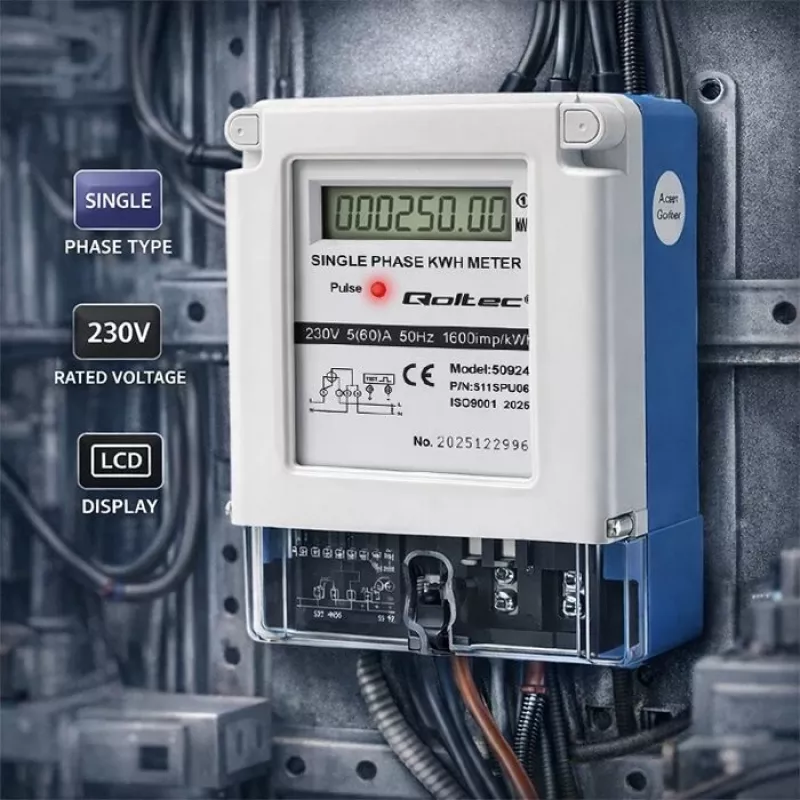Qoltec yksivaiheinen elektroninen energiamittari 230V 5(60)A LCD
