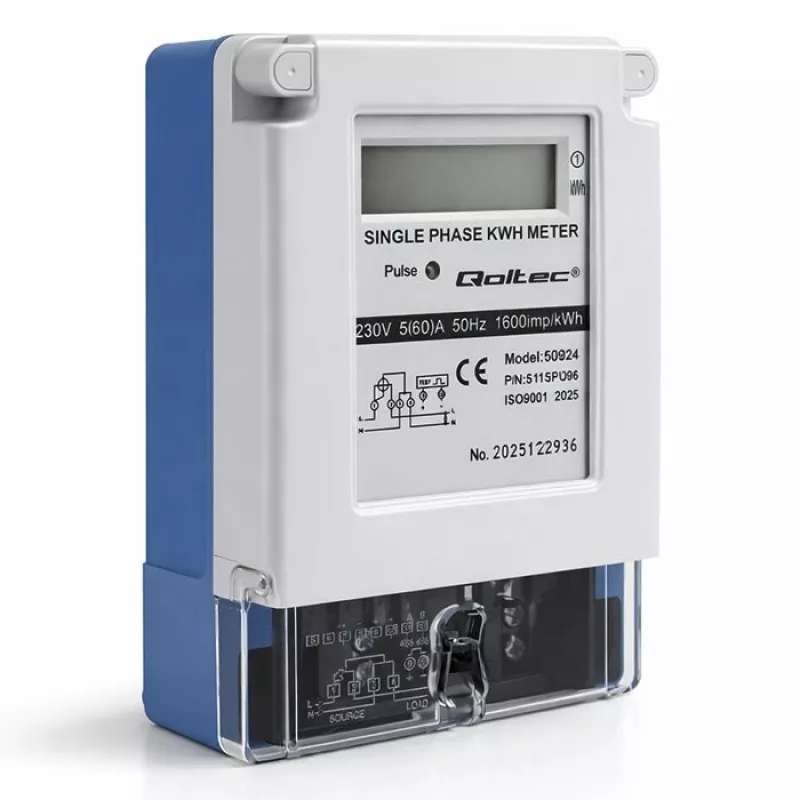 Qoltec yksivaiheinen elektroninen energiamittari 230V 5(60)A LCD