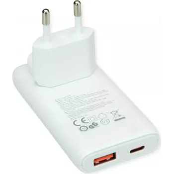 VALUE USB-seinälaturi, EU/US-pistoke, 2x USB (A+C), 65W