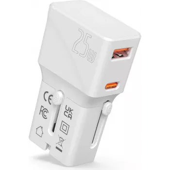 VALUE USB-matkalaturi, EU/UK/US, 2x USB (A+C), 25W