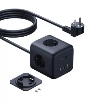 Baseus EnerFill FA11 67W pistorasiakuutio, 3x EU-pistorasiaa, 1x USB-C, 1x USB-A, 1,5 m, musta