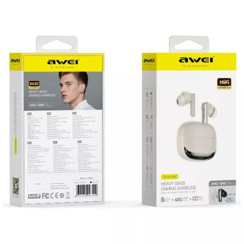 AWEI TA19 ANC TWS Bluetooth 6.0 -kuulokkeet beige