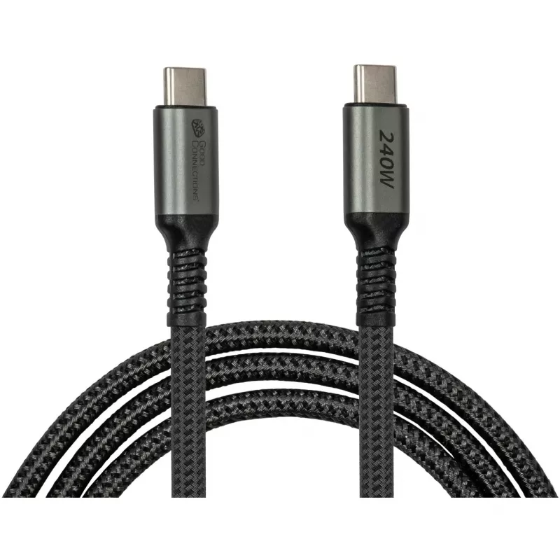 GoodConnections USB-C 2.0 (ST-ST) 3m -liitäntäkaapeli tekstiilipäällysteellä 240W antrasiitti