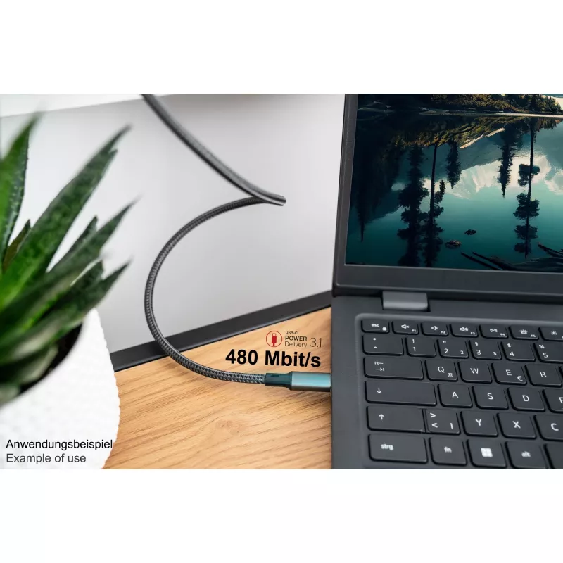 GoodConnections USB-C 2.0 (ST-ST) 3m -liitäntäkaapeli tekstiilipäällysteellä 240W antrasiitti