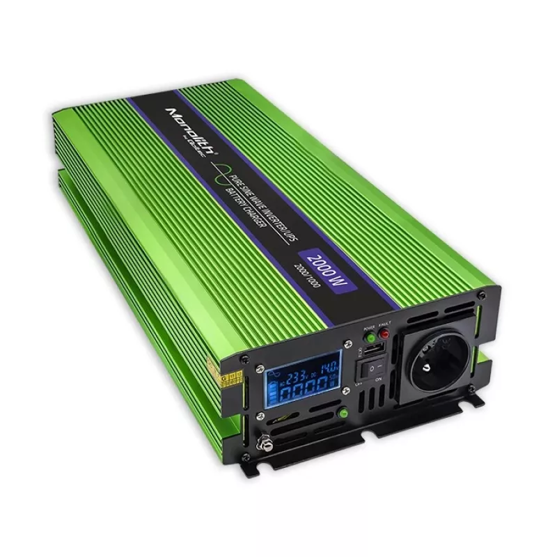 Qoltec Monolith -virtalähde/invertteri auto 2000 W vihreä