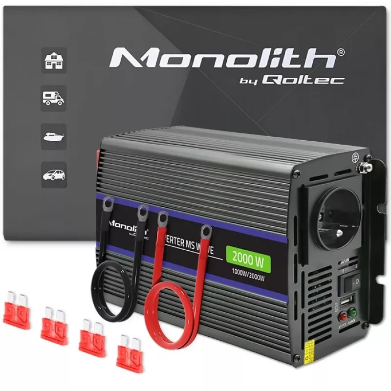 Qoltec Monolith 2000 MS Wave jännitemuunnin 12V - 230V 1000/2000W USB