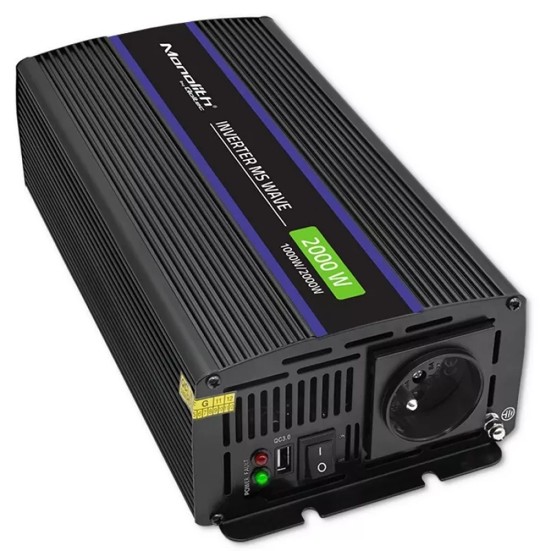 Qoltec Monolith 2000 MS Wave jännitemuunnin 12V - 230V 1000/2000W USB