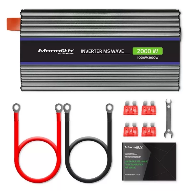 Qoltec Monolith 2000 MS Wave jännitemuunnin 12V - 230V 1000/2000W USB