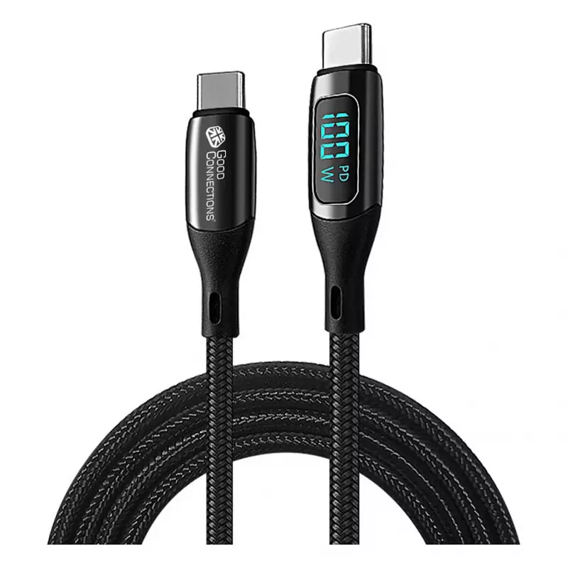 Good Connections USB 2.0 -lataus- ja datakaapeli 100W digitaalinäytöllä USB-C - USB-C 1 m musta