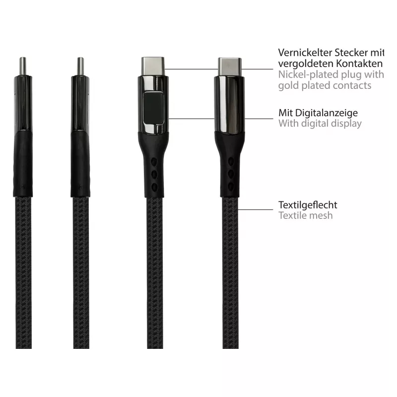 Good Connections USB 2.0 -lataus- ja datakaapeli 100W digitaalinäytöllä USB-C - USB-C 1 m musta