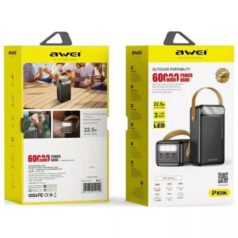 AWEI PowerBank P101K 60000mAh 22,5W musta