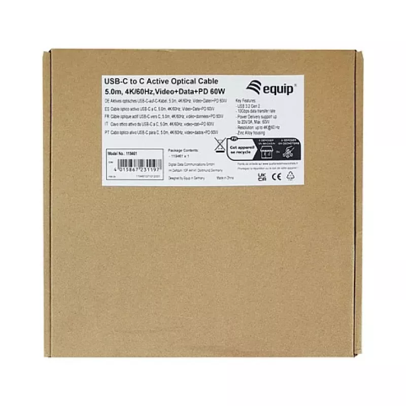 Equip USB-C 3.2 - USB-C Active Optical -kaapeli (AOC) 8K 60W PD 10m musta