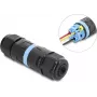 Delock inline-kaapeliliitin 3 pin, IP68 vesitiivis, puristusliitäntä, työkaluton, kaapelin halkaisijalle 5-9 mm, sis. tiivisteet 9-12 mm, musta (87243)