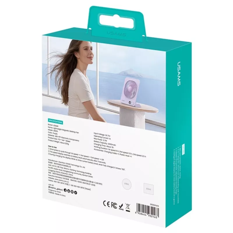 USAMS ZB363 magneettinen pöytätuuletin violetti