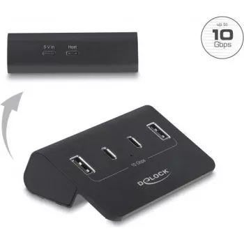 Delock USB 10 Gbps -keskitin 2 USB Type-C- ja 2 USB Type-A-liitännällä (64259)