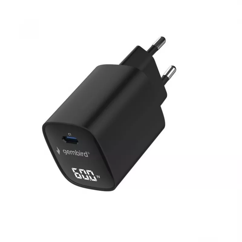 Gembird TA-UC-1C-PD60LCD-01-BK 60W USB Type-C pikalaturi LCD-näytöllä, musta