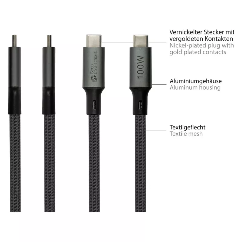 GoodConnections USB-C 4.0 (ST-ST) 1m punottu kaapeli 100W 8K 30Hz antrasiitti