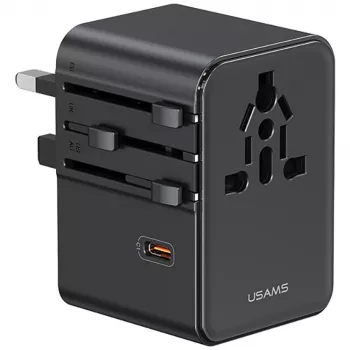 USAMS matkailuadapteri CC310 70W 3xUSB-C US/AU/EU/UK musta