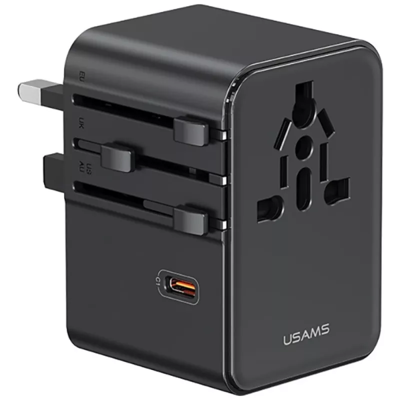 USAMS matkailuadapteri CC310 70W 3xUSB-C US/AU/EU/UK musta