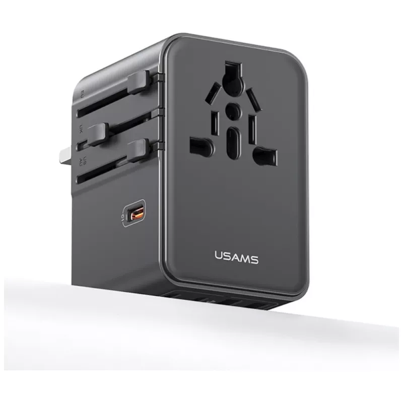 USAMS matkailuadapteri CC310 70W 3xUSB-C US/AU/EU/UK musta