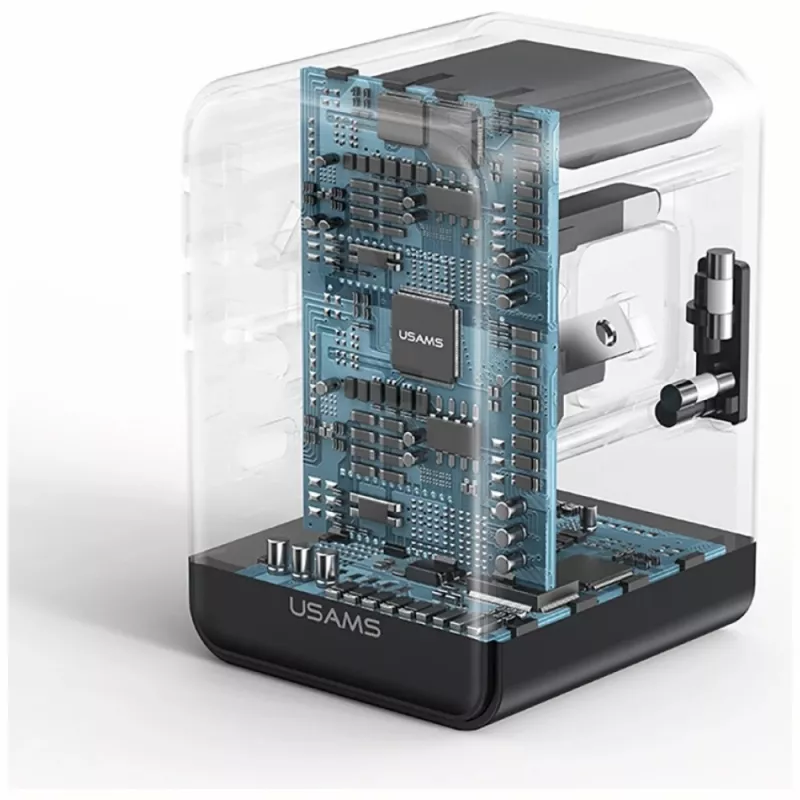 USAMS matkailuadapteri CC310 70W 3xUSB-C US/AU/EU/UK musta