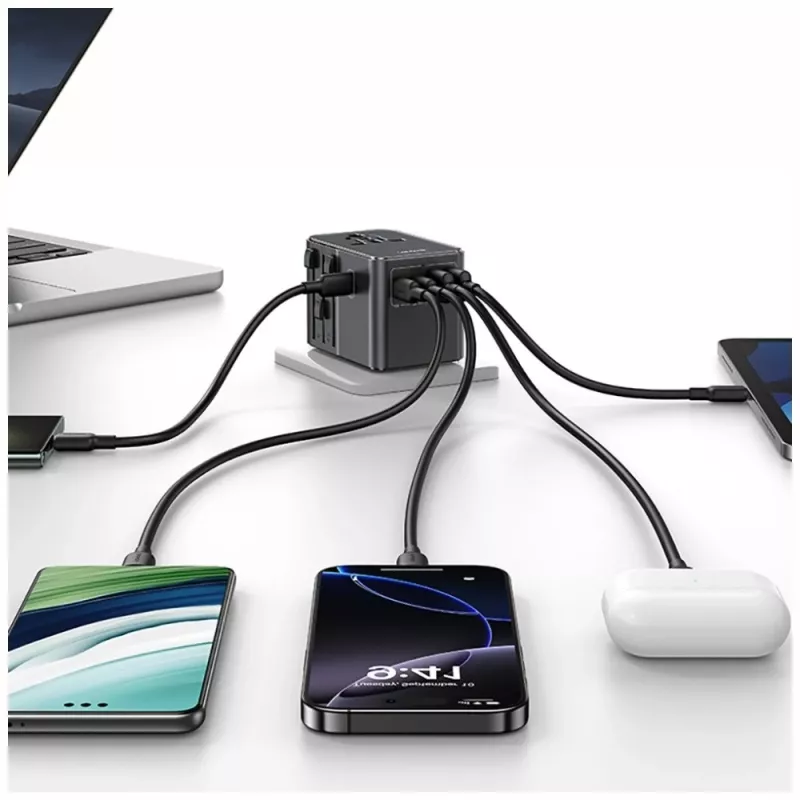 USAMS matkailuadapteri CC310 70W 3xUSB-C US/AU/EU/UK musta