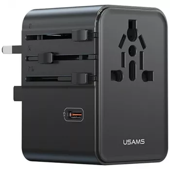 USAMS matkailuadapteri CC310 70W 3xUSB-C US/AU/EU/UK musta