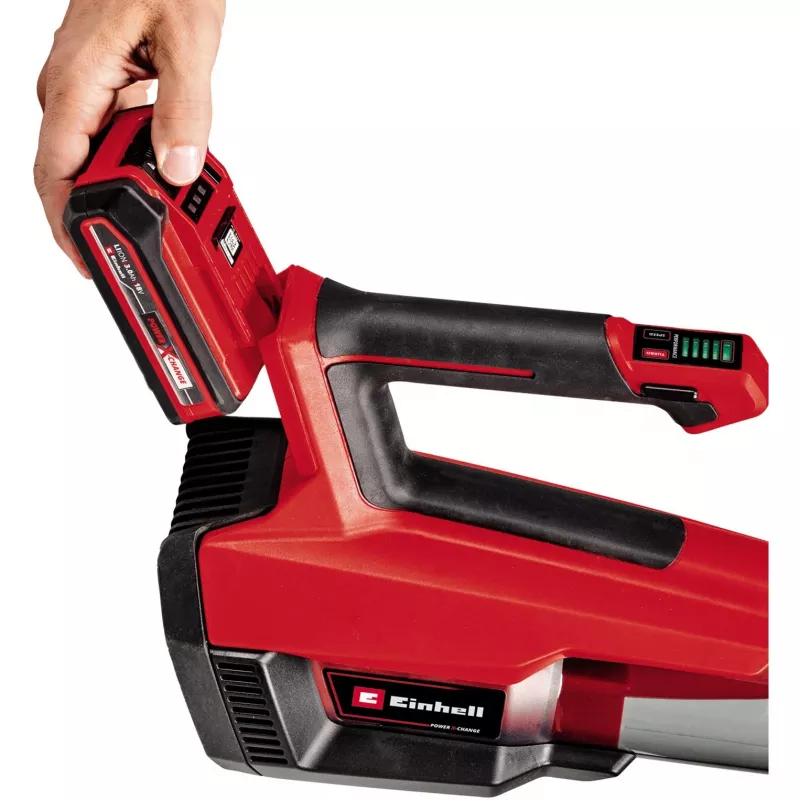 Einhell GP-LB 18/200 akkulehtipuhallin 200 km/h, harjaton moottori, Power X-Change, musta/punainen/hopea