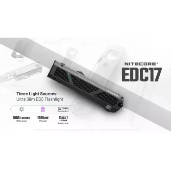Nitecore EDC17 taskulamppu 1500 lumenia USB-C ladattava Class 1 -laserosoittimella