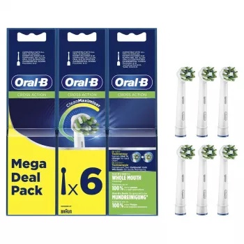 Oral-B Pro CrossAction vaihtoharjat 6 kpl:n pakkaus valkoinen sähköhammasharjan harjaspäät