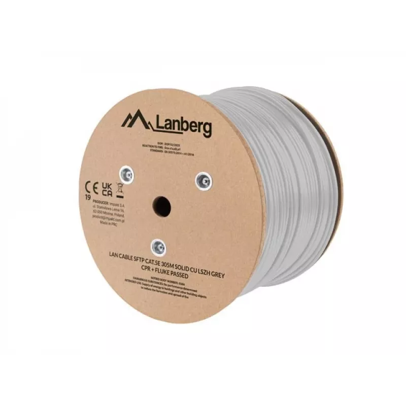 LANBERG SFTP Cat.5e 305m Solid Copper LSZH verkkokaapeli harmaa