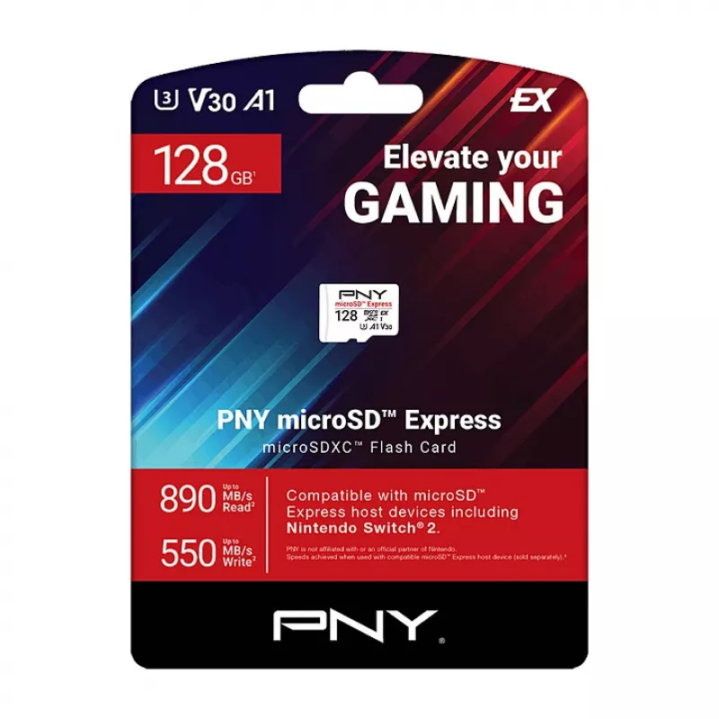 PNY 128GB microSDXC Express Card UHS-I U3 V30 A1 SD-sovittimella