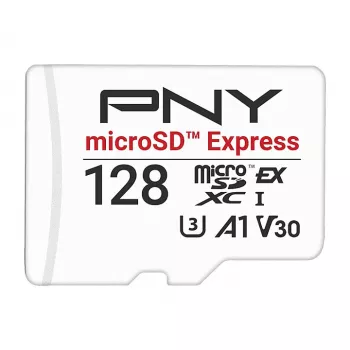 PNY 128GB microSDXC Express Card UHS-I U3 V30 A1 SD-sovittimella