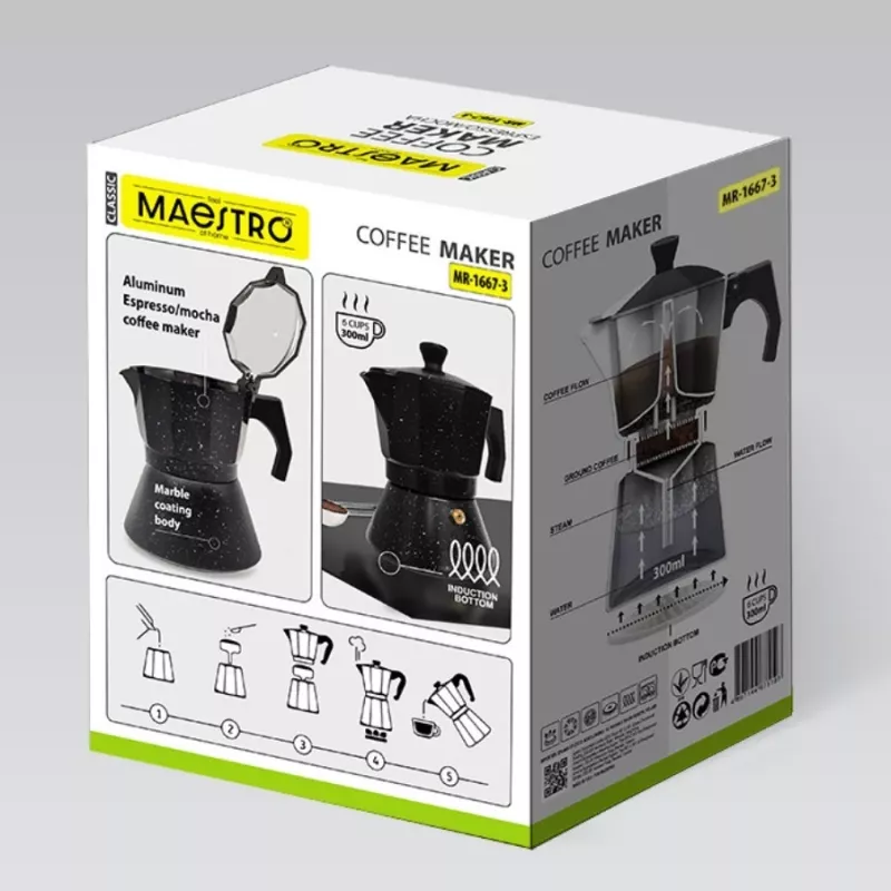 Maestro Granite MR-1667-3 moka-kahvinkeitin 150ml 3 kupillista harmaa