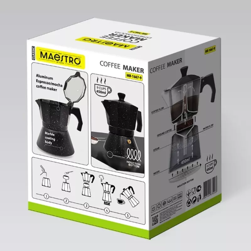 Maestro Granite MR-1667-9 liesi-espressokeitin 450ml 9 kupillista