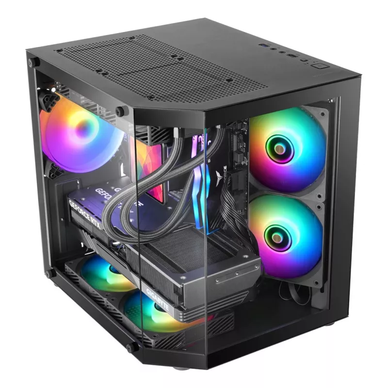 TACENS Mars Gaming MC-3TLITE Mini Tower musta Tempered Glass FRGB -kotelo
