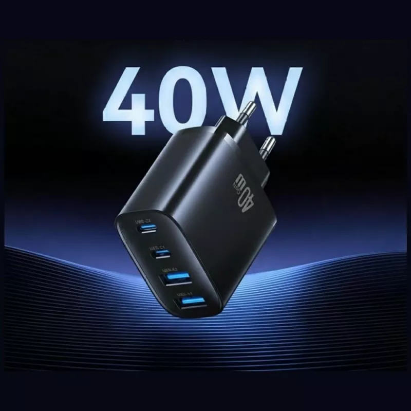 USAMS T70 40W 2xUSB-A 2xUSB-C verkkolaite musta