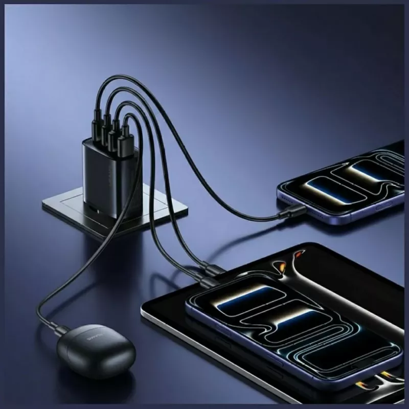 USAMS T70 40W 2xUSB-A 2xUSB-C verkkolaite musta
