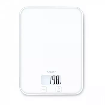 Beurer KS 19 Pure White digitaalinen keittiövaaka kosketusanturipainikkeilla, 5 kg kapasiteetti, 1 g jako, tara-toiminto, LCD-näyttö